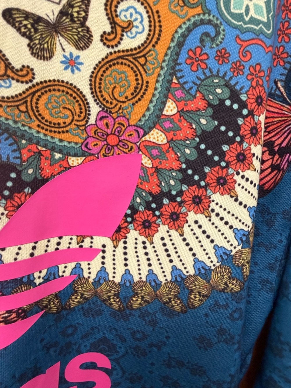 adidas and Farm Rio Blue Sweatshirt with Hot Pink Trefoil and butterfly print! - Picture 8 of 8